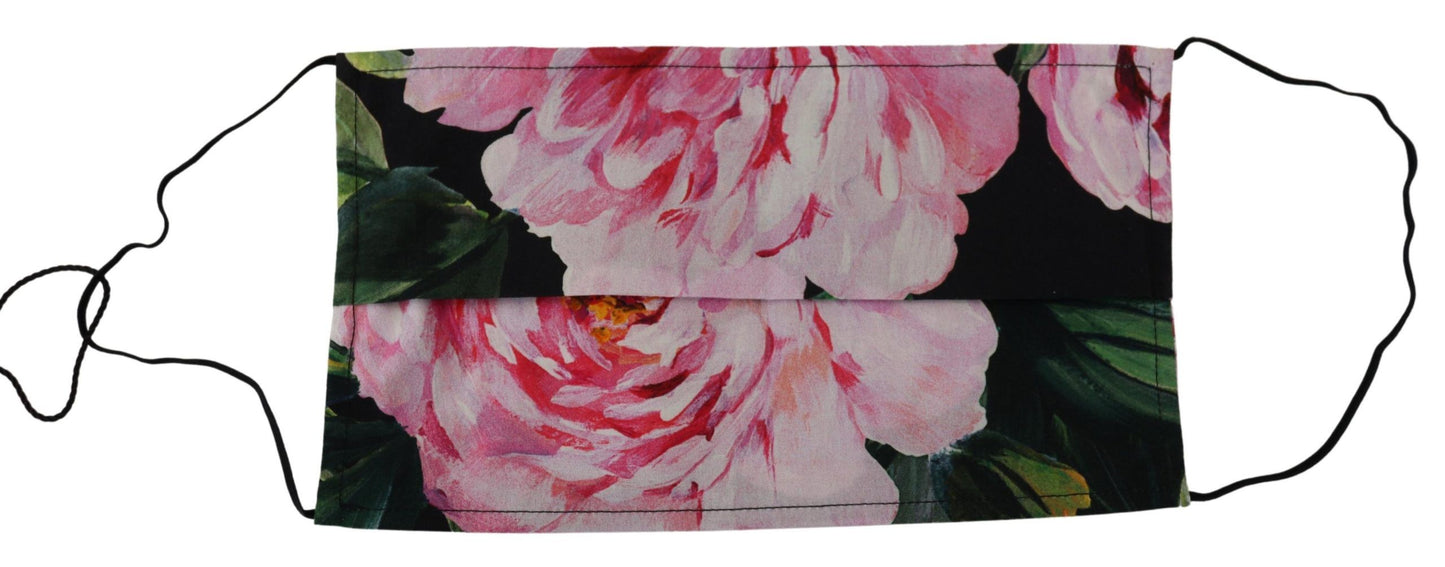 Masque facial plissé à motif floral noir Dolce & Gabbana avec élastiques et attaches pour les oreilles