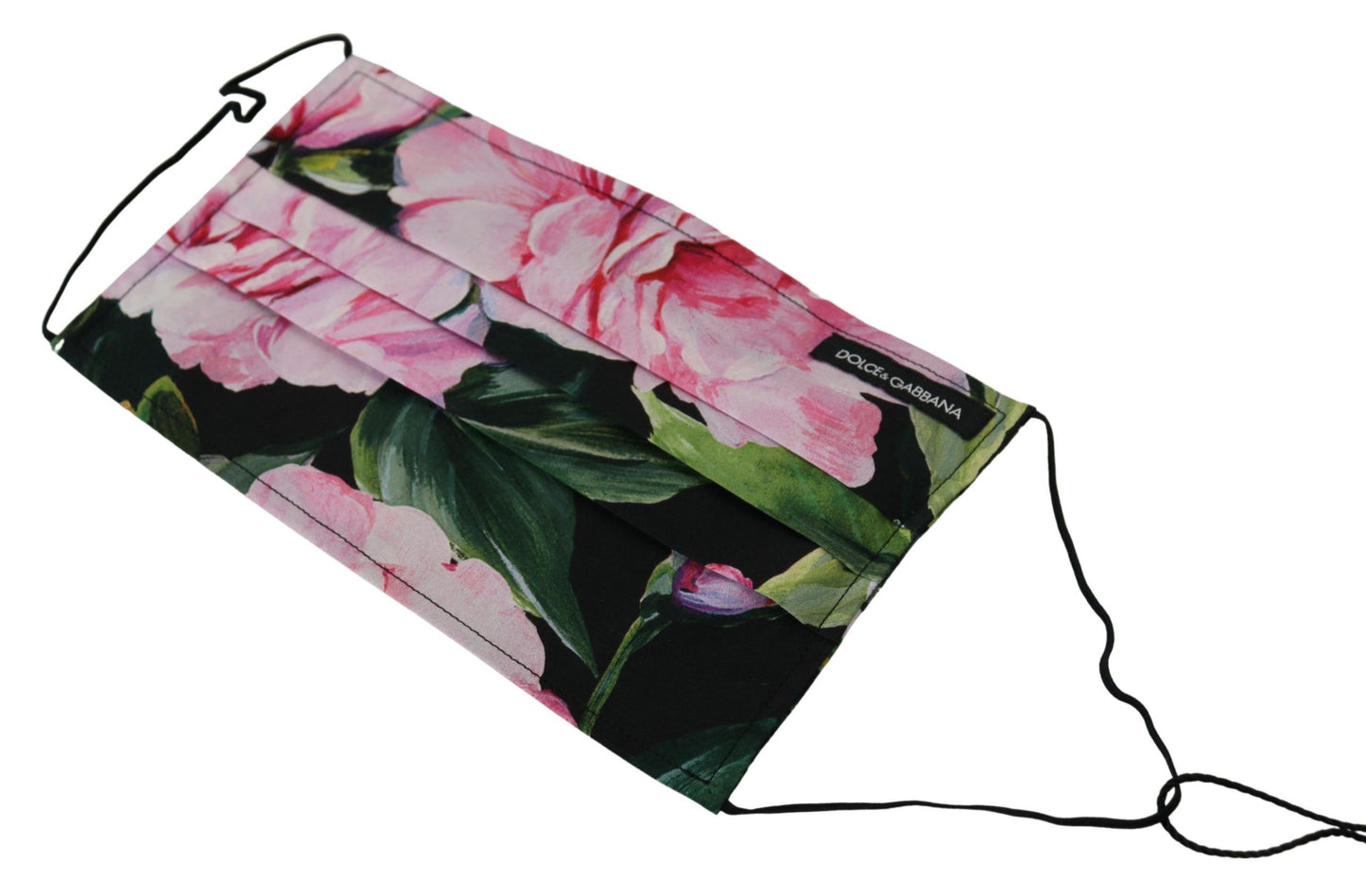Masque facial plissé à motif floral noir Dolce & Gabbana avec élastiques et attaches pour les oreilles