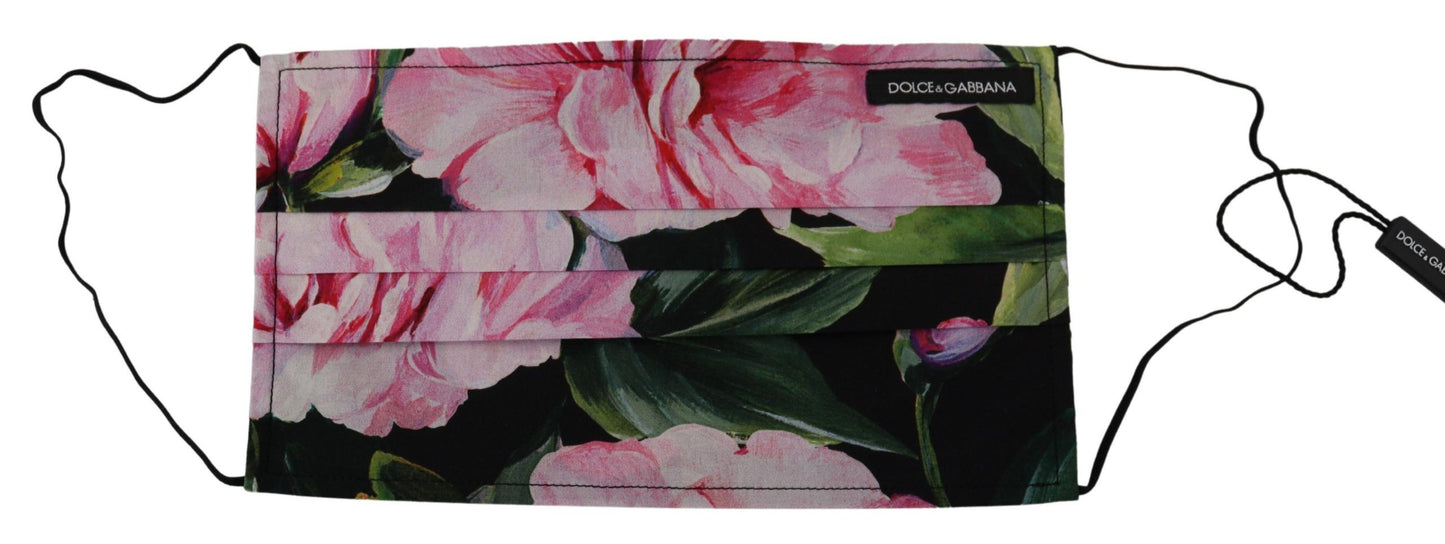 Masque facial plissé à motif floral noir Dolce & Gabbana avec élastiques et attaches pour les oreilles