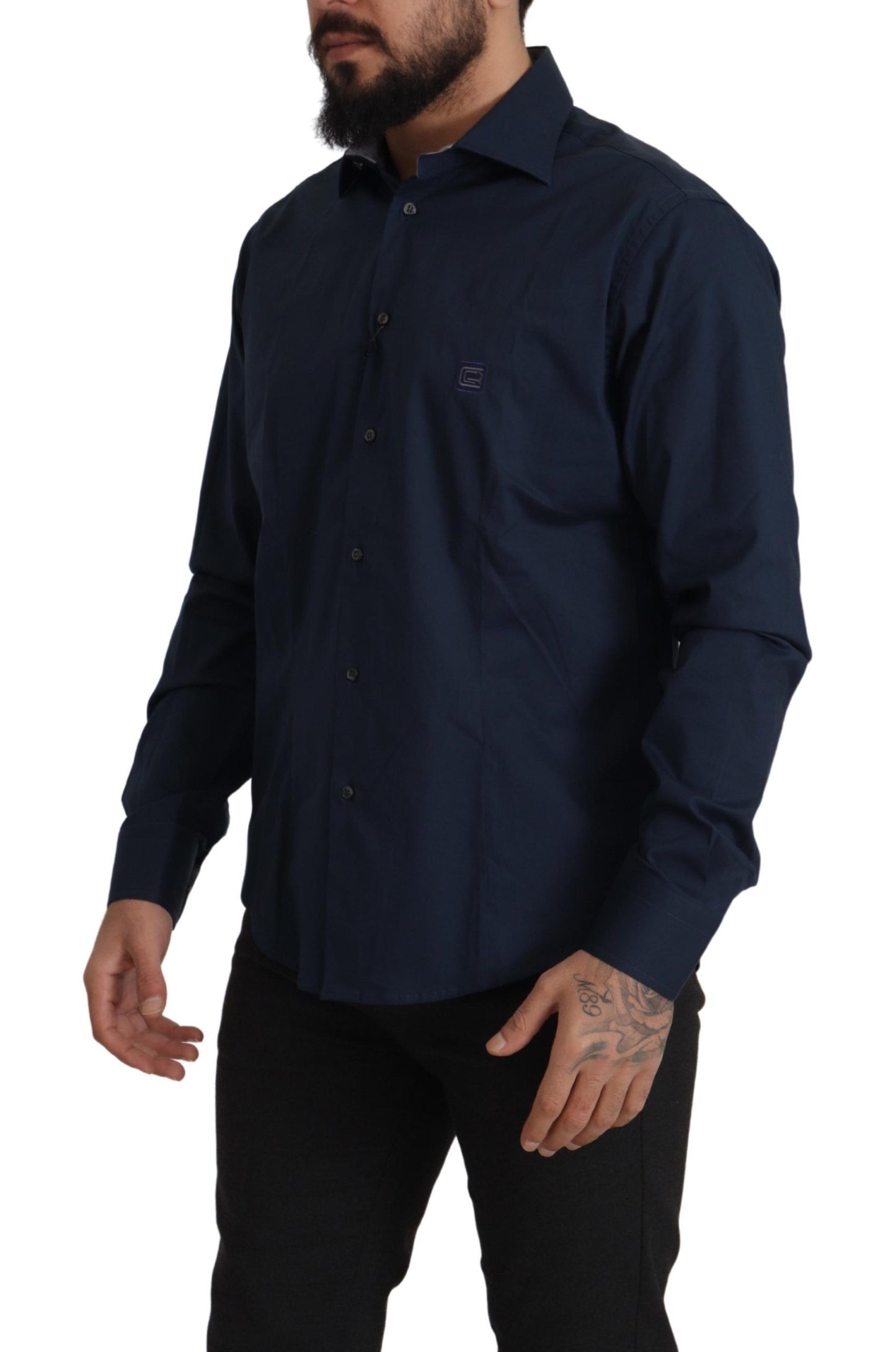 Roberto Cavalli – Marineblaues formelles Baumwollhemd
