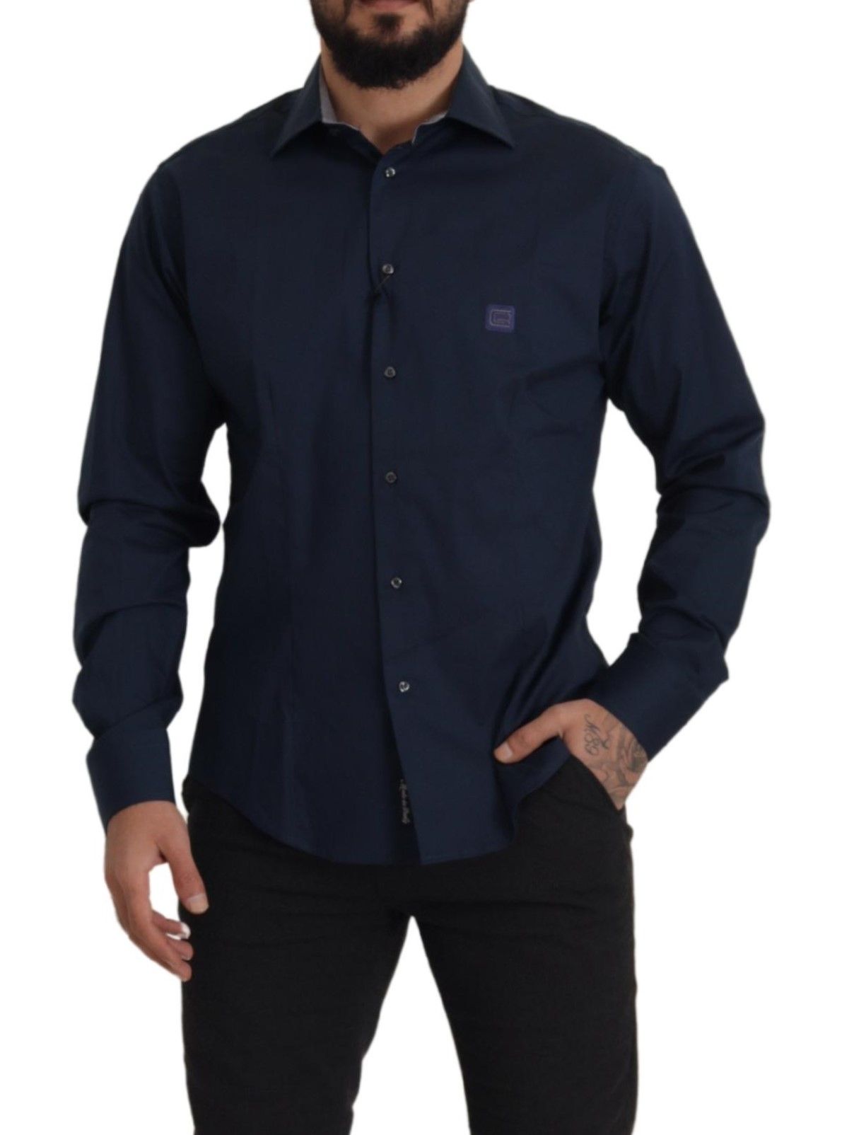 Roberto Cavalli – Marineblaues formelles Baumwollhemd