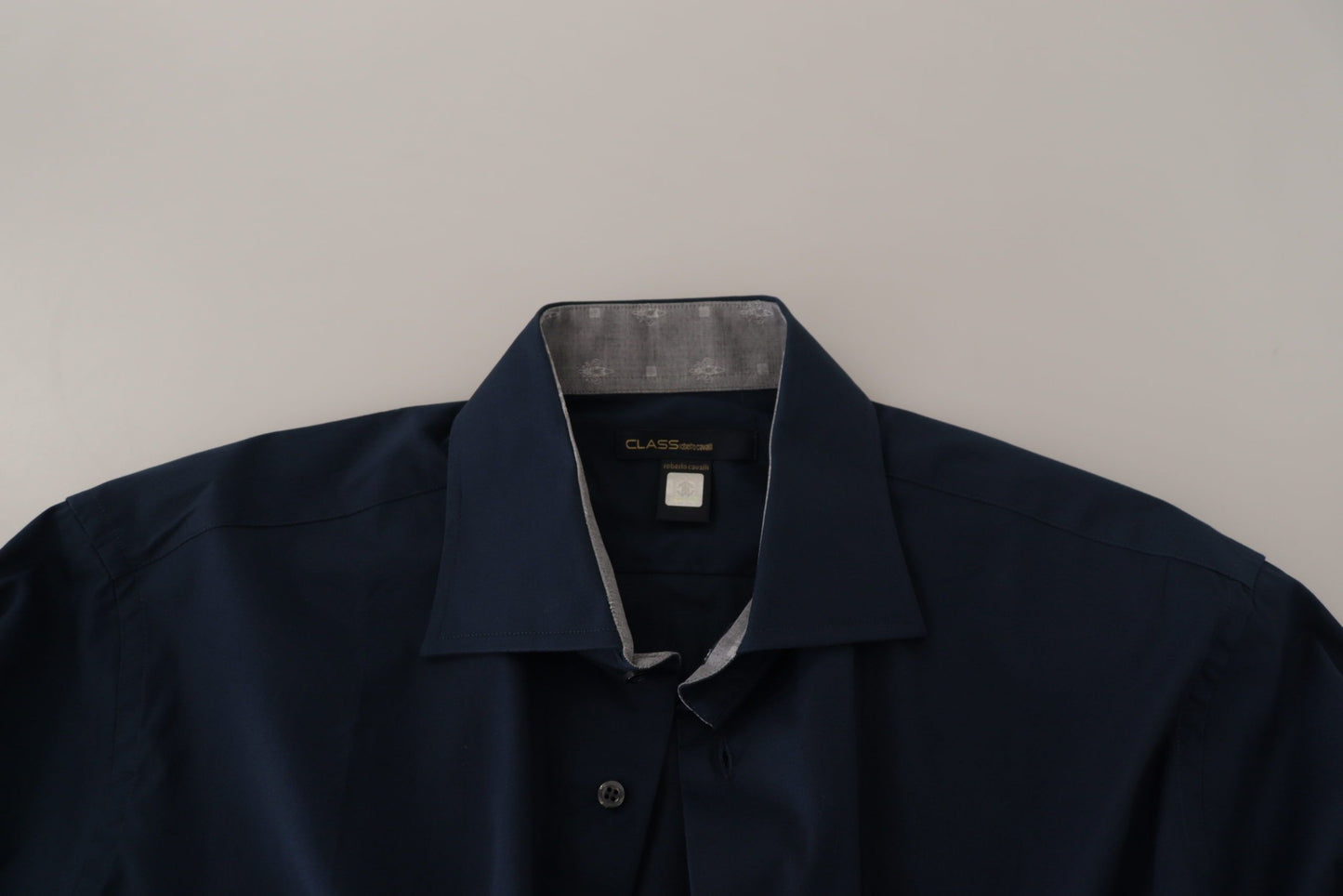 Roberto Cavalli – Marineblaues formelles Baumwollhemd
