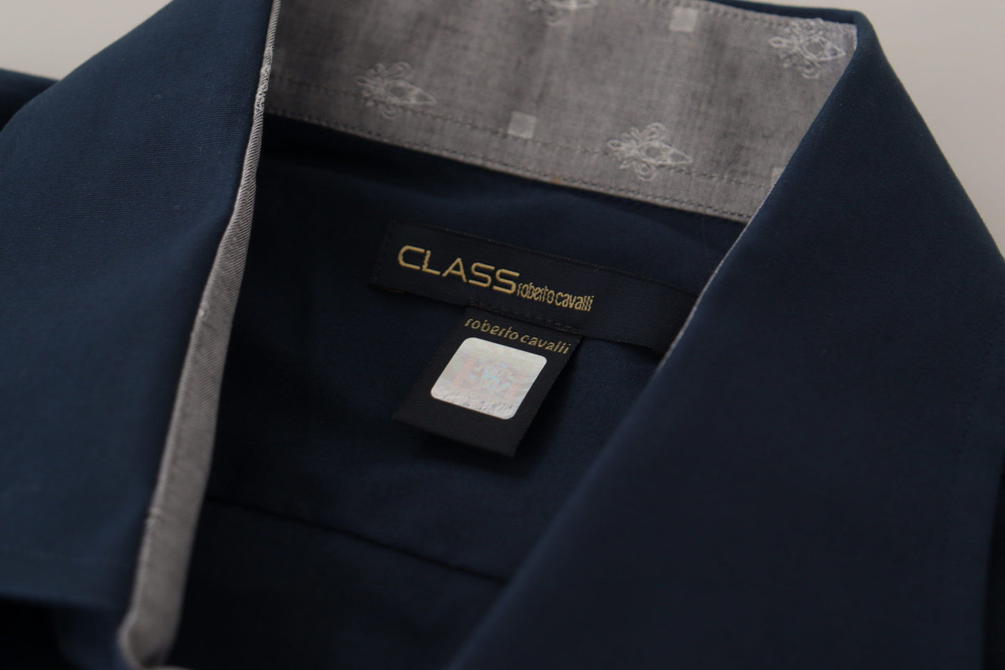 Roberto Cavalli – Marineblaues formelles Baumwollhemd