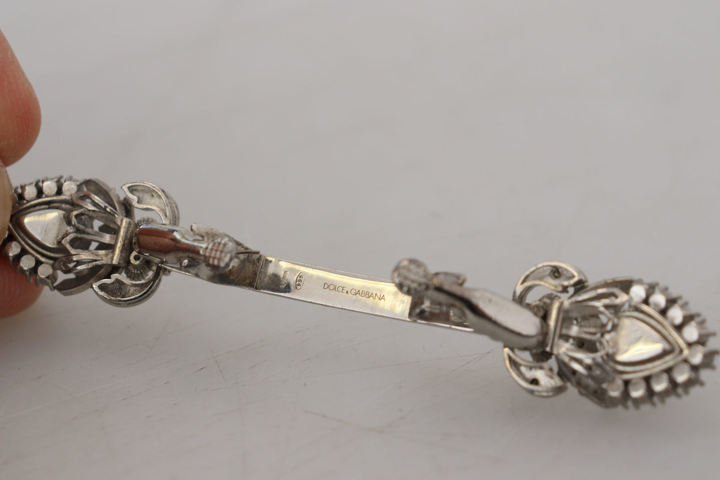 Dolce & Gabbana 925 Sterling Silver Crystals Pin Collar Brooch