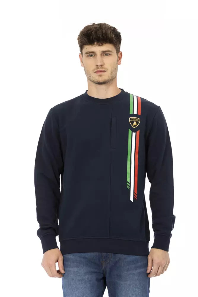 Automobili Lamborghini Blauer Herrenpullover aus Baumwolle mit Brusttasche