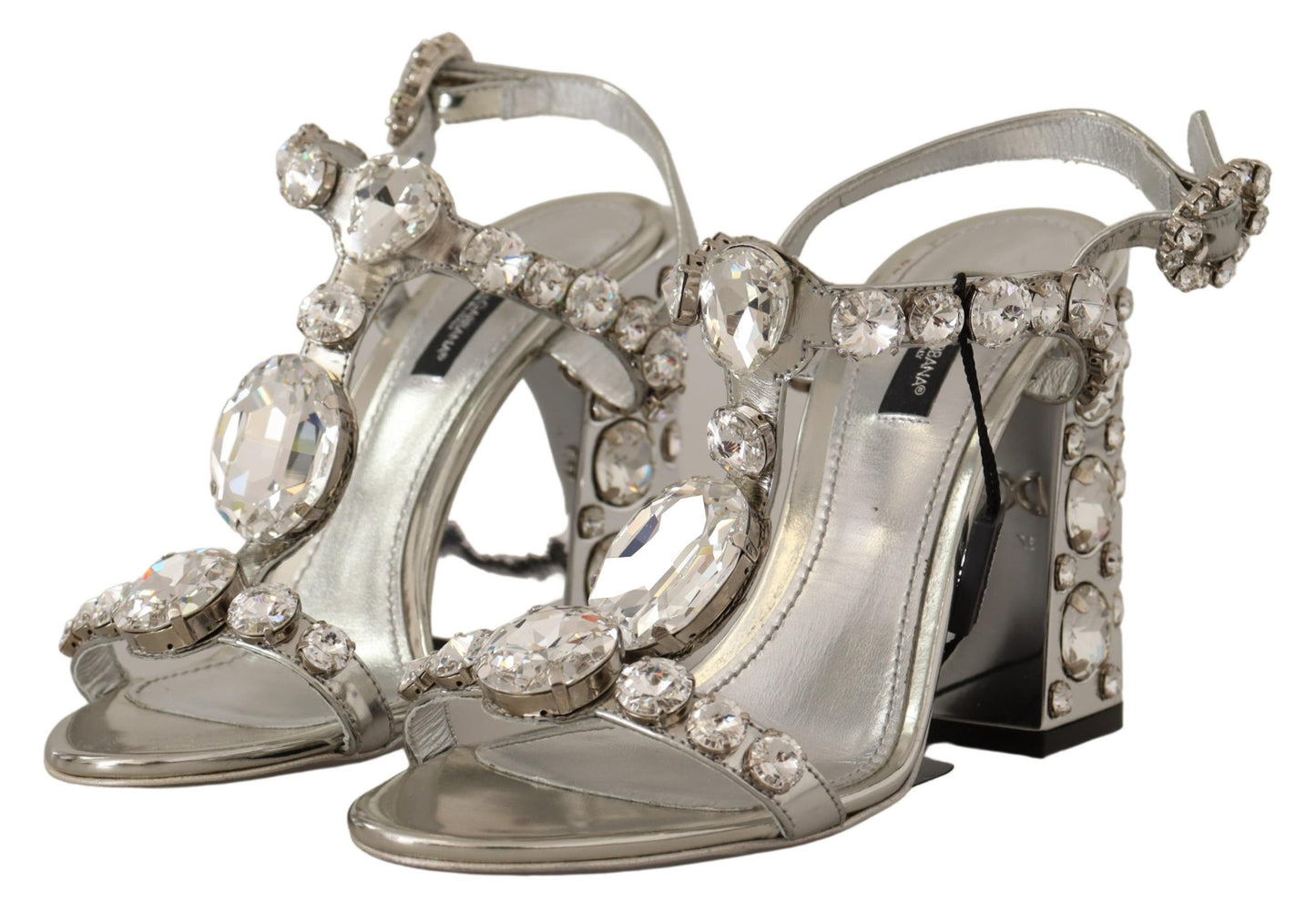 Sandales à talons hauts Dolce & Gabbana avec boucle et cristaux argentés