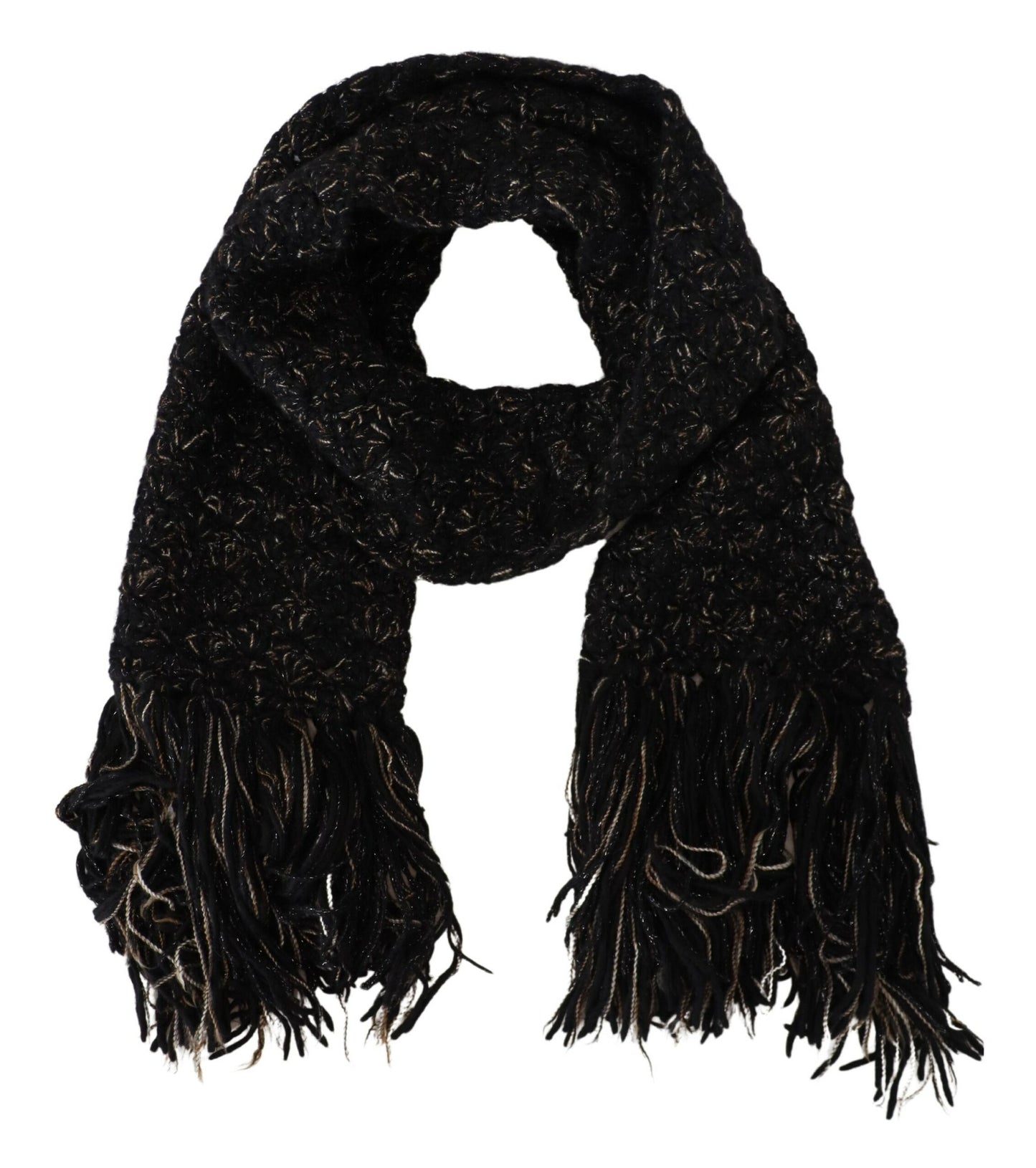 Foulard à franges en laine tricotée noire Dolce & Gabbana