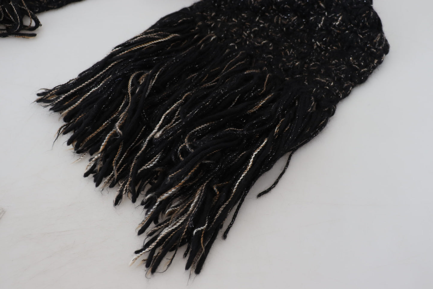Foulard à franges en laine tricotée noire Dolce & Gabbana