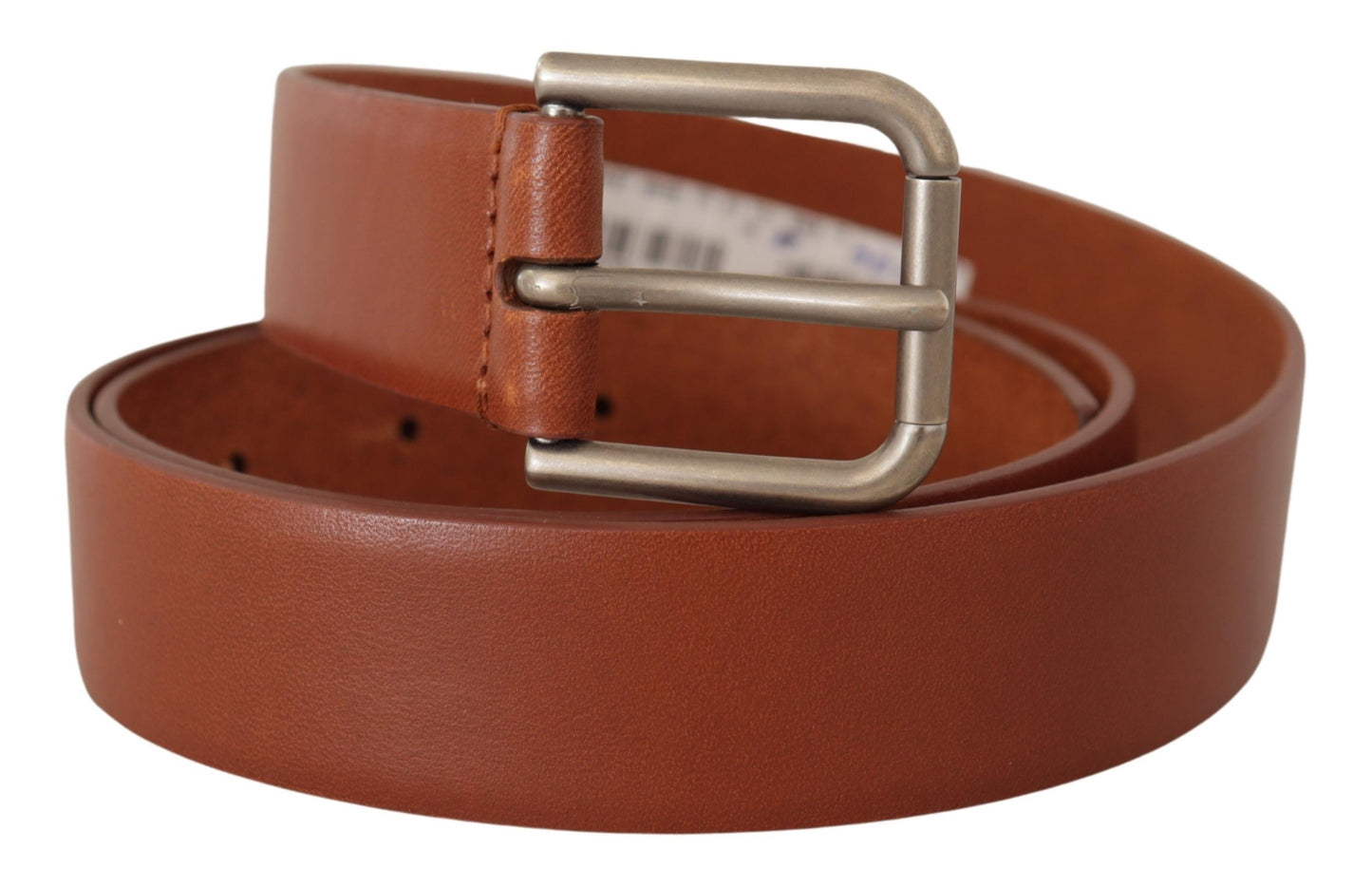 Ceinture Dolce & Gabbana en cuir de veau marron avec boucle en métal argenté