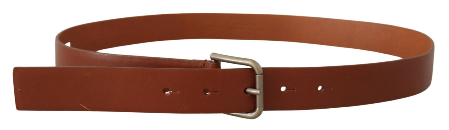 Ceinture Dolce & Gabbana en cuir de veau marron avec boucle en métal argenté