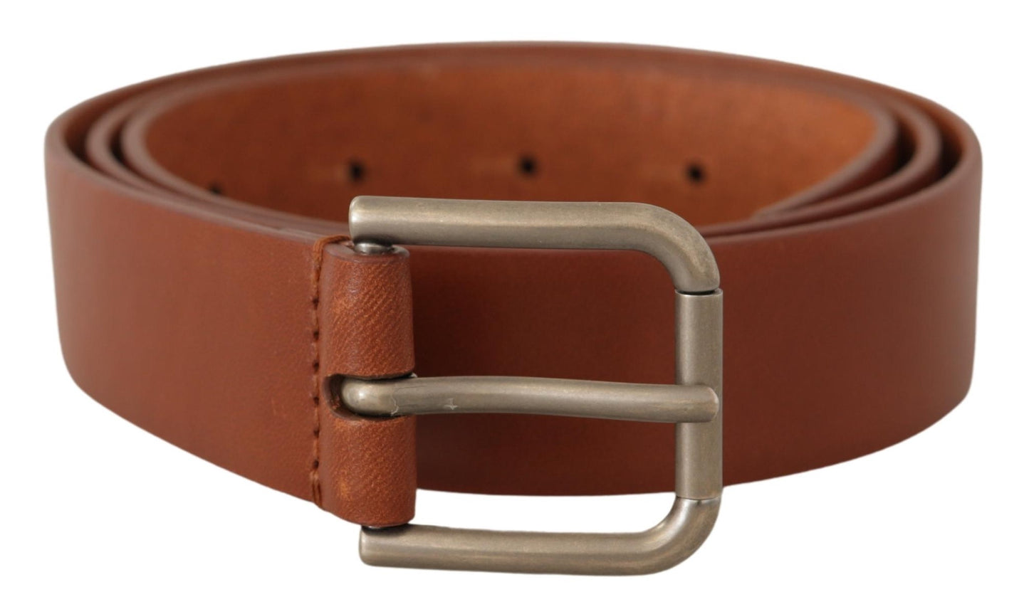 Ceinture Dolce & Gabbana en cuir de veau marron avec boucle en métal argenté