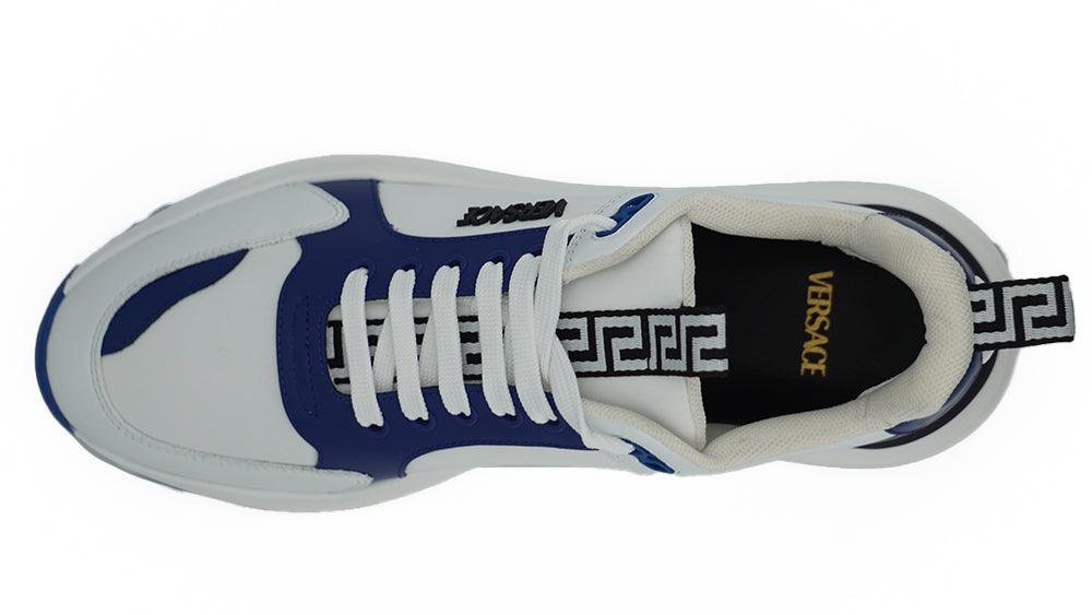 Elegante blau-weiße Ledersneakers von Versace