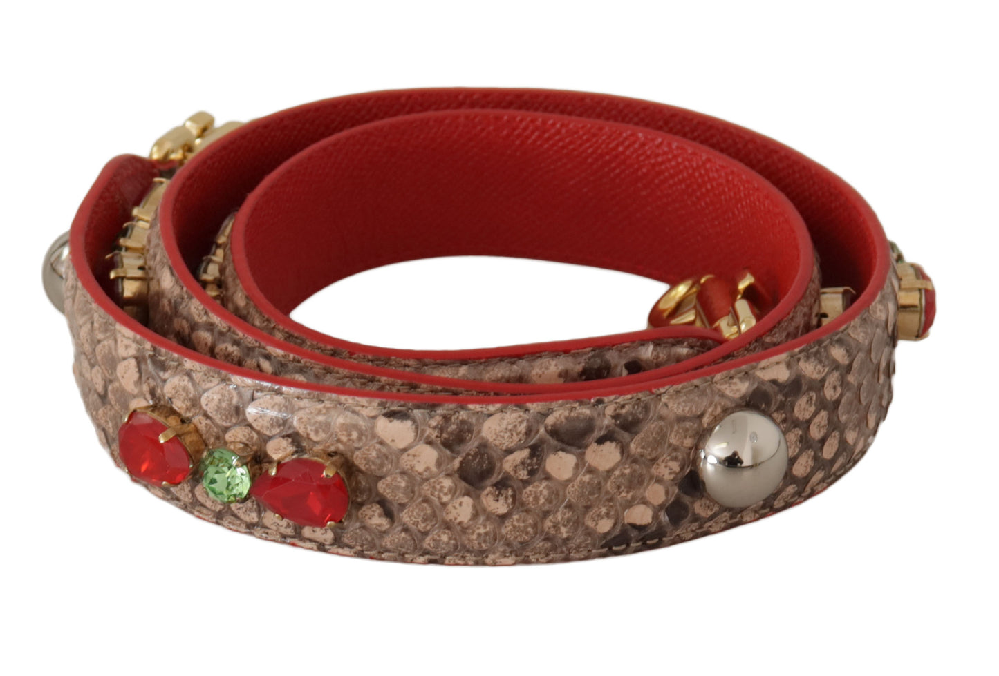 حقيبة يد Dolce & Gabbana من الجلد المصنوع من جلد الأفعى البني مع أحجار كريستال وحزام كتف.