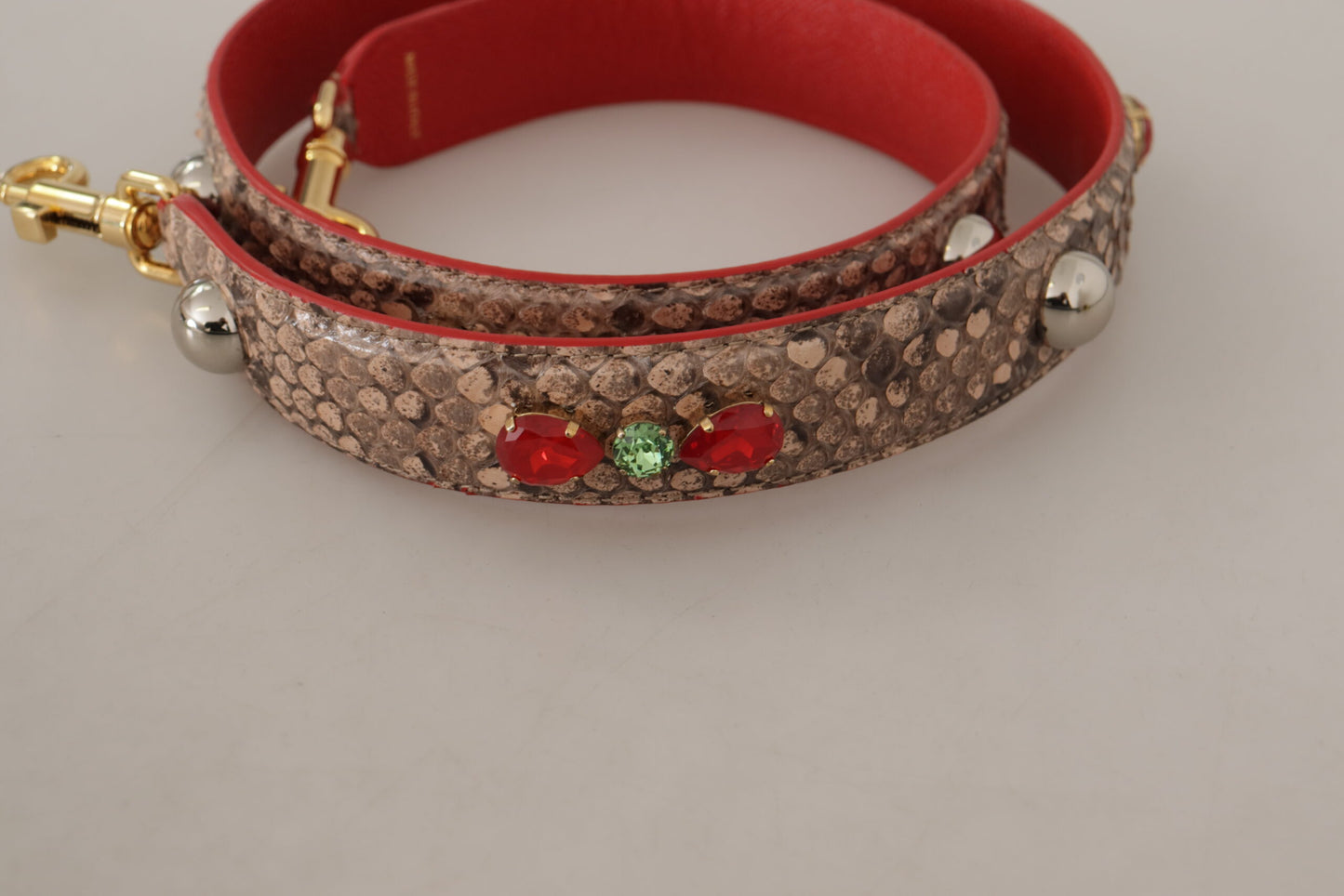 حقيبة يد Dolce & Gabbana من الجلد المصنوع من جلد الأفعى البني مع أحجار كريستال وحزام كتف.