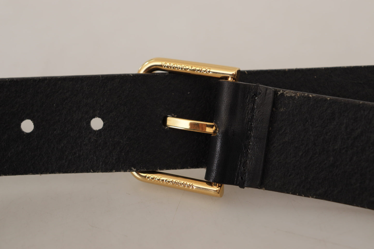 Ceinture Dolce & Gabbana en cuir de veau noir avec boucle en métal doré et logo