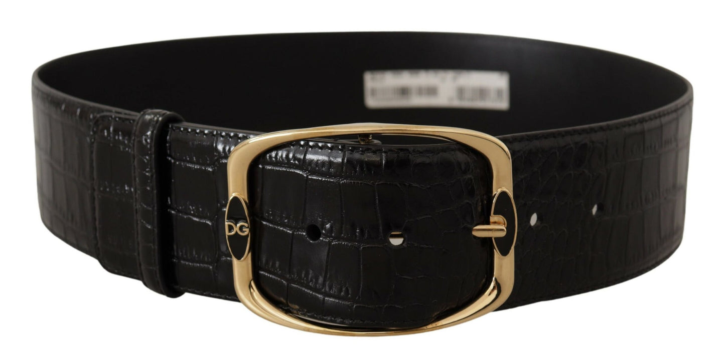 Ceinture Dolce & Gabbana à imprimé crocodile noir et boucle en métal doré avec logo DG