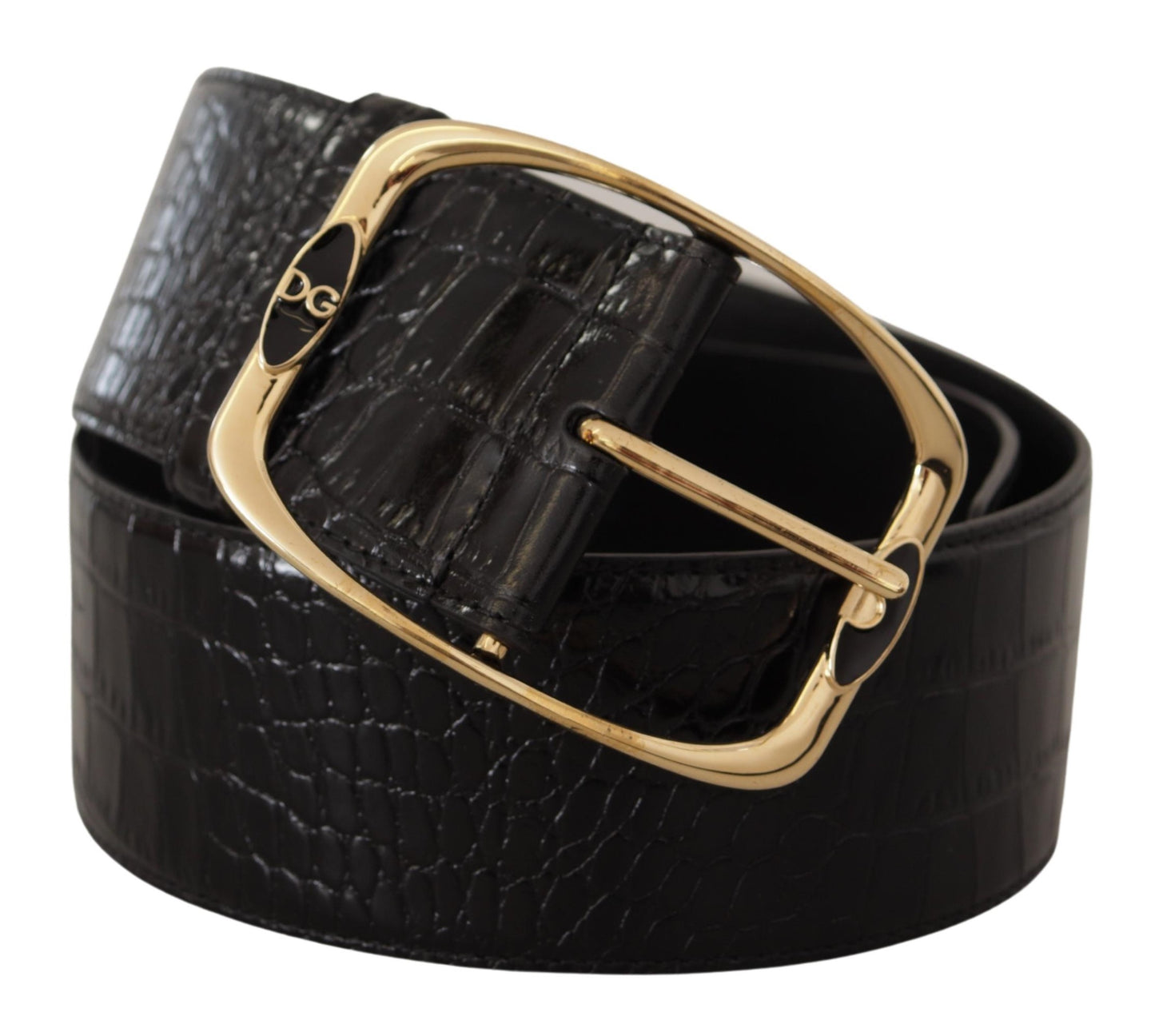 Ceinture Dolce & Gabbana à imprimé crocodile noir et boucle en métal doré avec logo DG