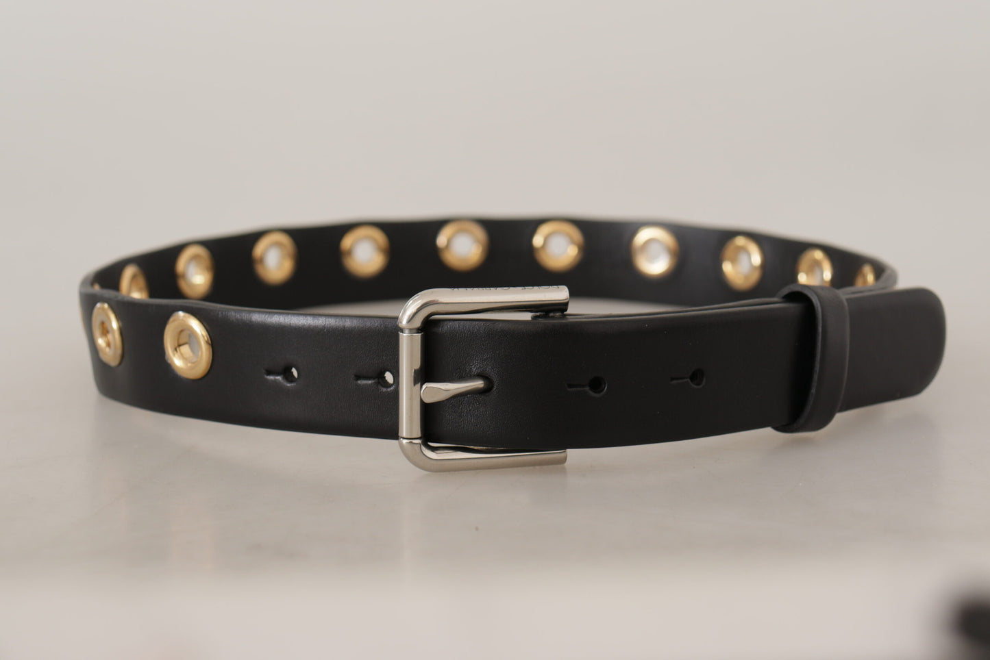 Ceinture Dolce & Gabbana en cuir noir avec boucle en métal argenté