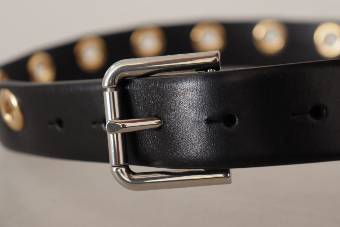 Ceinture Dolce & Gabbana en cuir noir avec boucle en métal argenté
