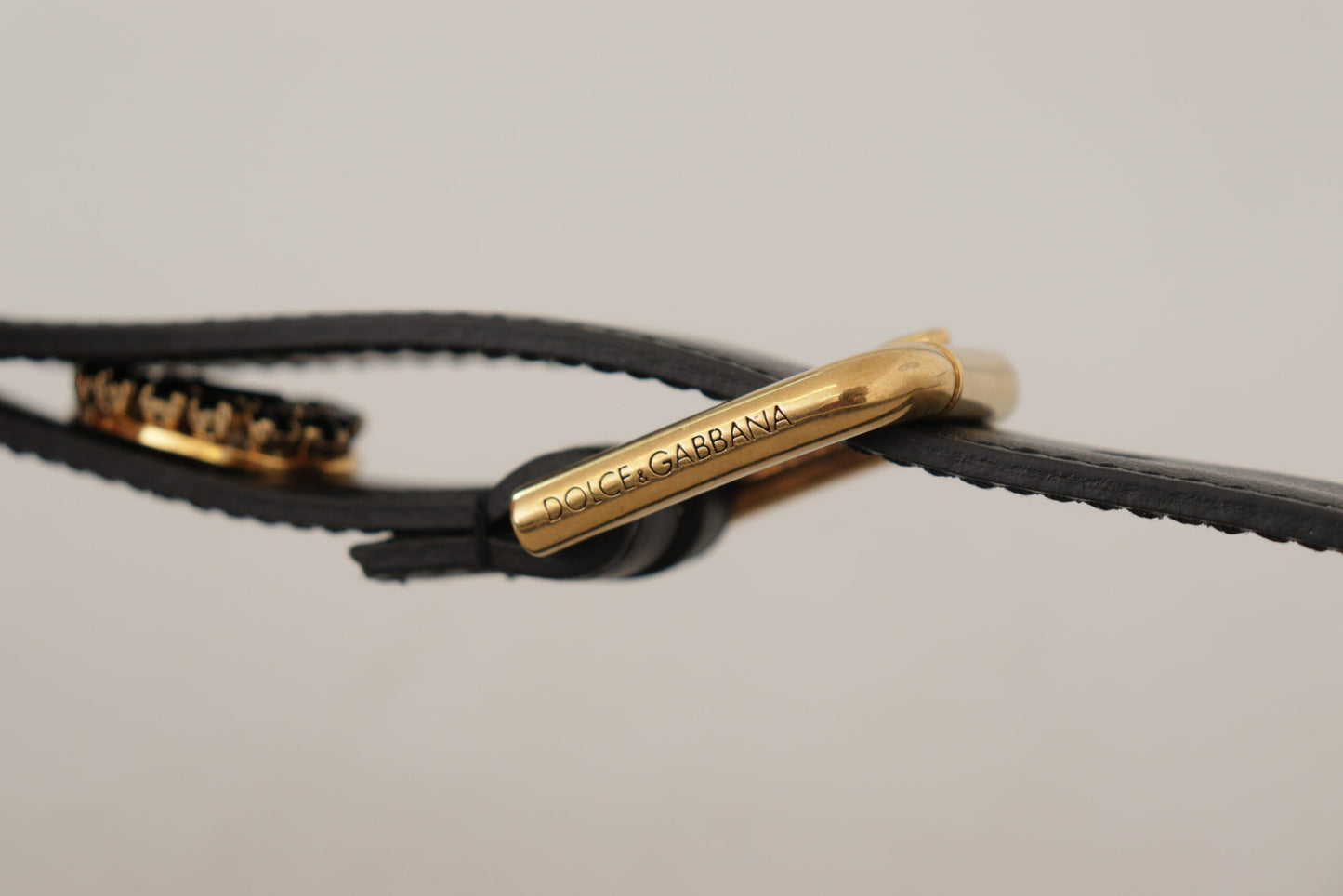Ceinture Dolce & Gabbana en cuir noir ornée de cristaux et logo