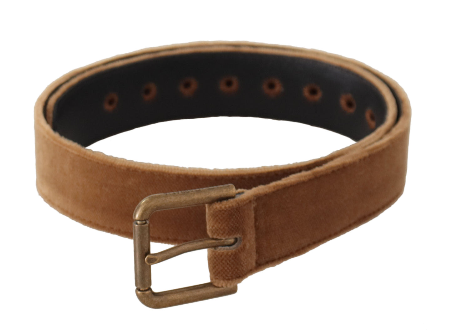 Ceinture Dolce & Gabbana en velours marron avec boucle en métal et logo vintage bronze