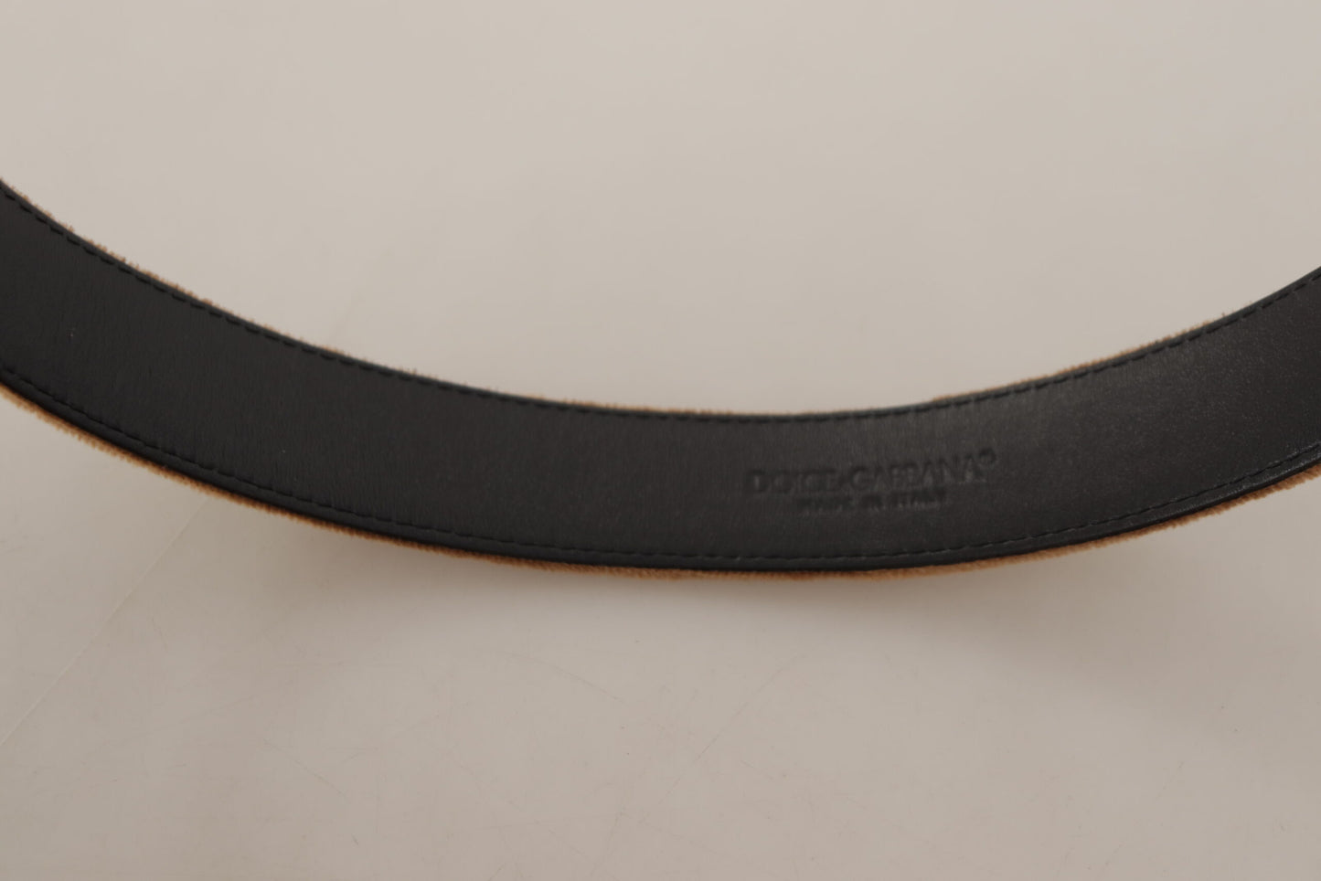 Ceinture Dolce & Gabbana en velours marron avec boucle en métal et logo vintage bronze