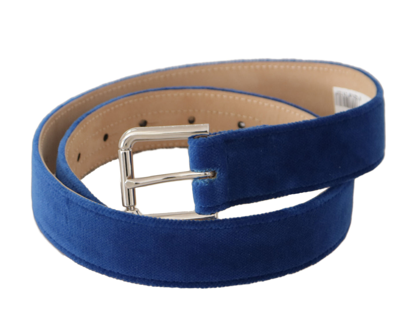 Ceinture Dolce & Gabbana en velours bleu avec boucle en métal gravée du logo argenté