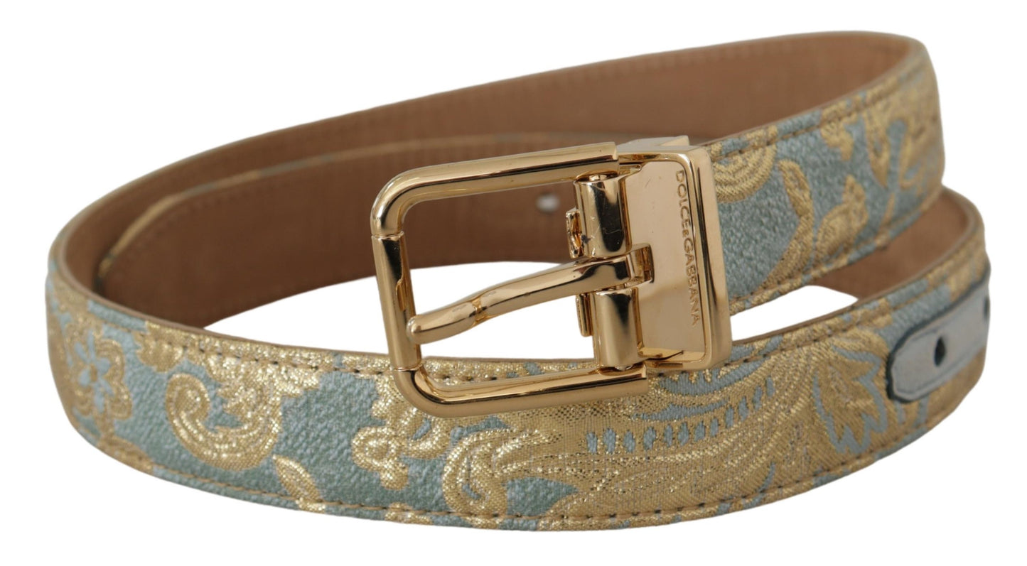 Ceinture Dolce & Gabbana en cuir bleu jacquard avec boucle en métal doré gaufré