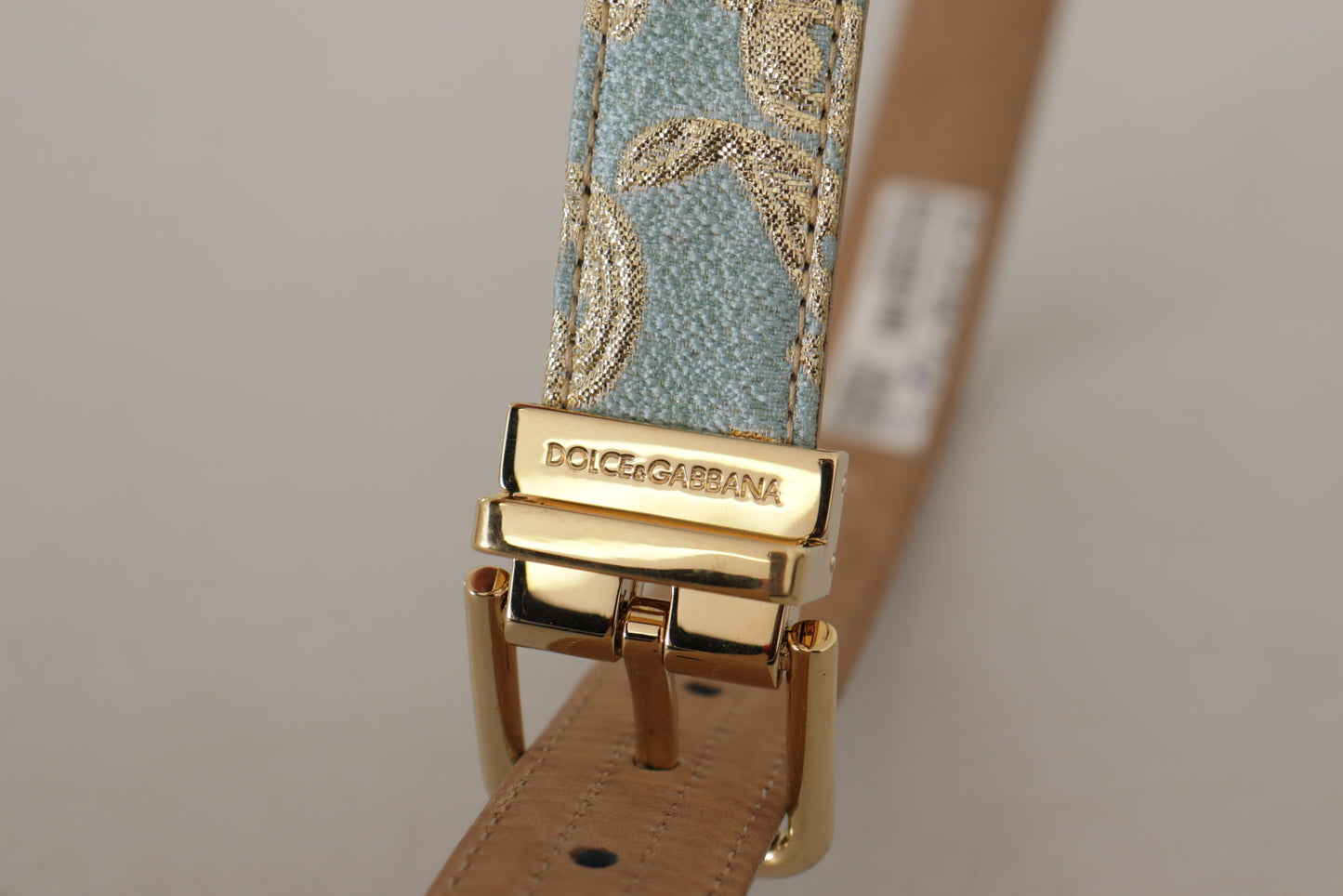 Ceinture Dolce & Gabbana en cuir bleu jacquard avec boucle en métal doré gaufré