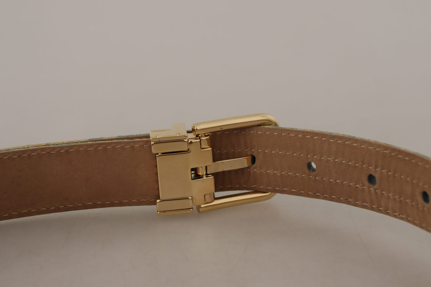 Ceinture Dolce & Gabbana en cuir bleu jacquard avec boucle en métal doré gaufré