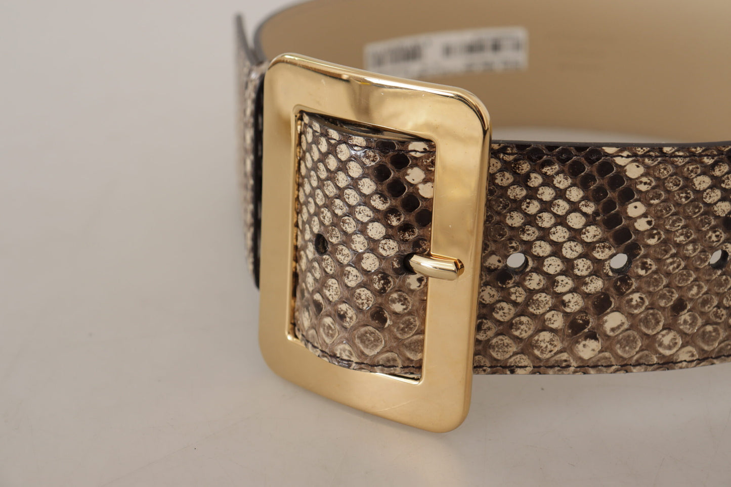 Ceinture large en cuir exotique marron Dolce & Gabbana avec boucle en métal doré