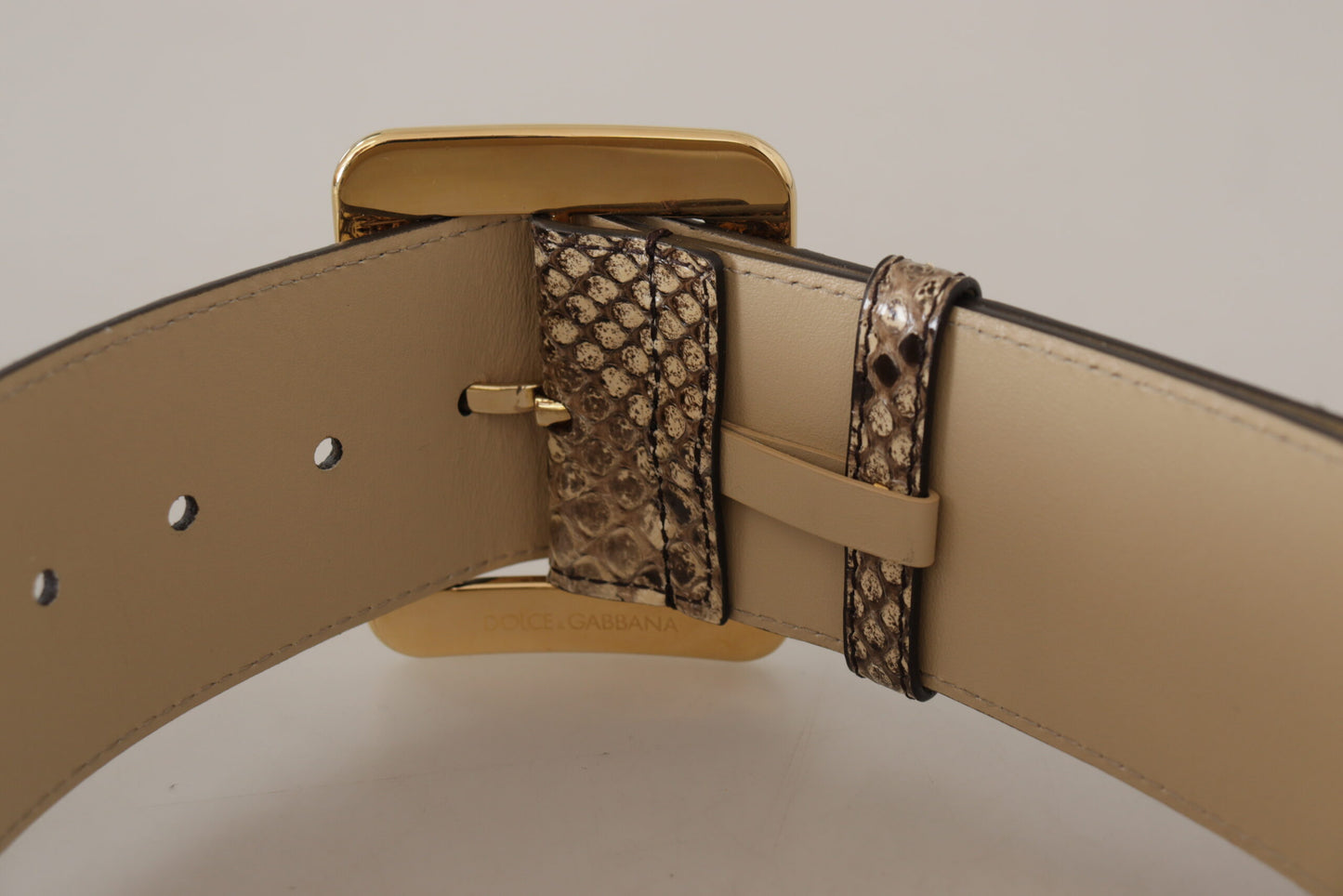 Ceinture large en cuir exotique marron Dolce & Gabbana avec boucle en métal doré