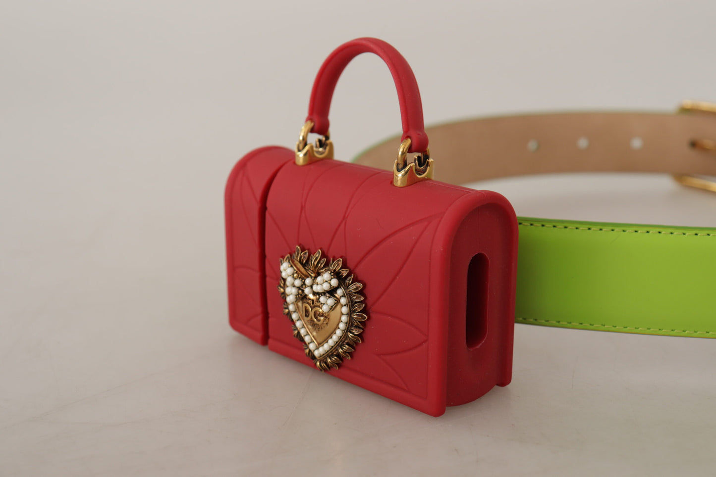 Dolce & Gabbana Sac micro-casque en cuir vert Devotion Heart avec ceinture pour écouteurs