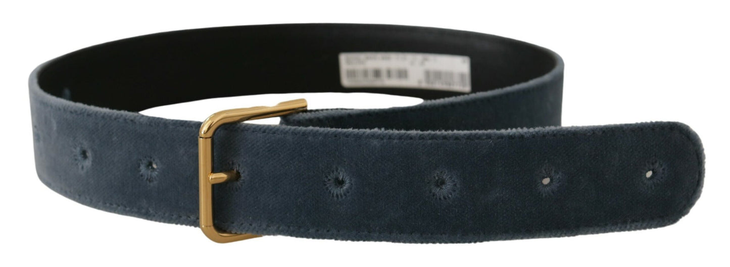 Ceinture Dolce & Gabbana en velours bleu marine avec boucle à la taille et logo en métal doré