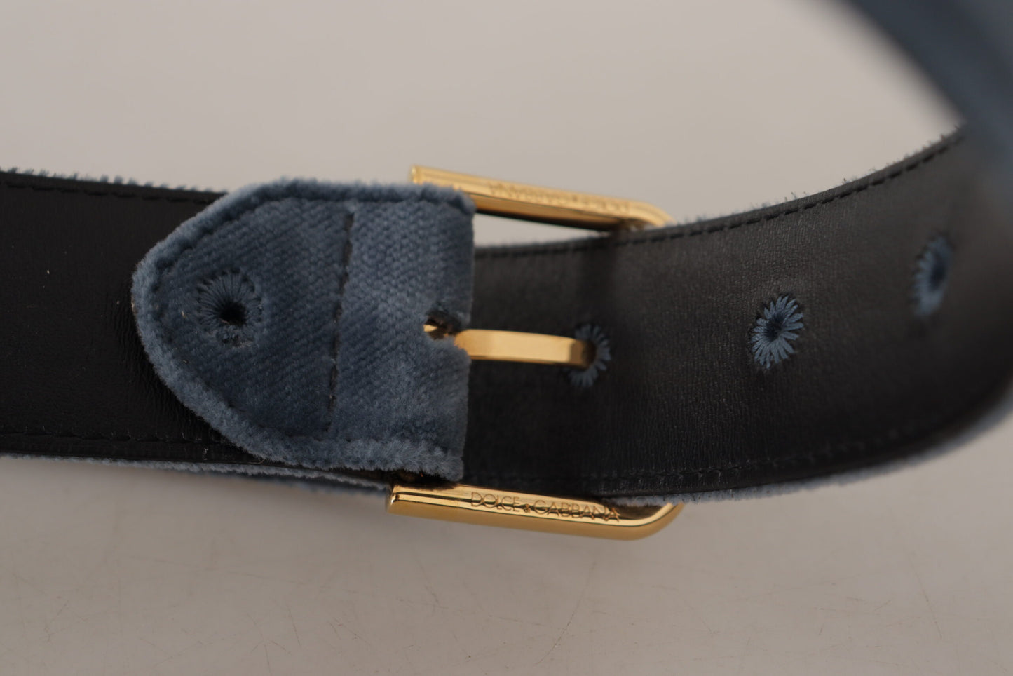Ceinture Dolce & Gabbana en velours bleu marine avec boucle à la taille et logo en métal doré