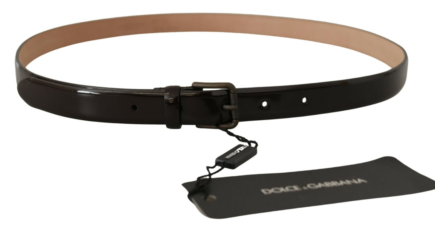 Ceinture en cuir verni noir avec boucle en métal et logo Dolce & Gabbana