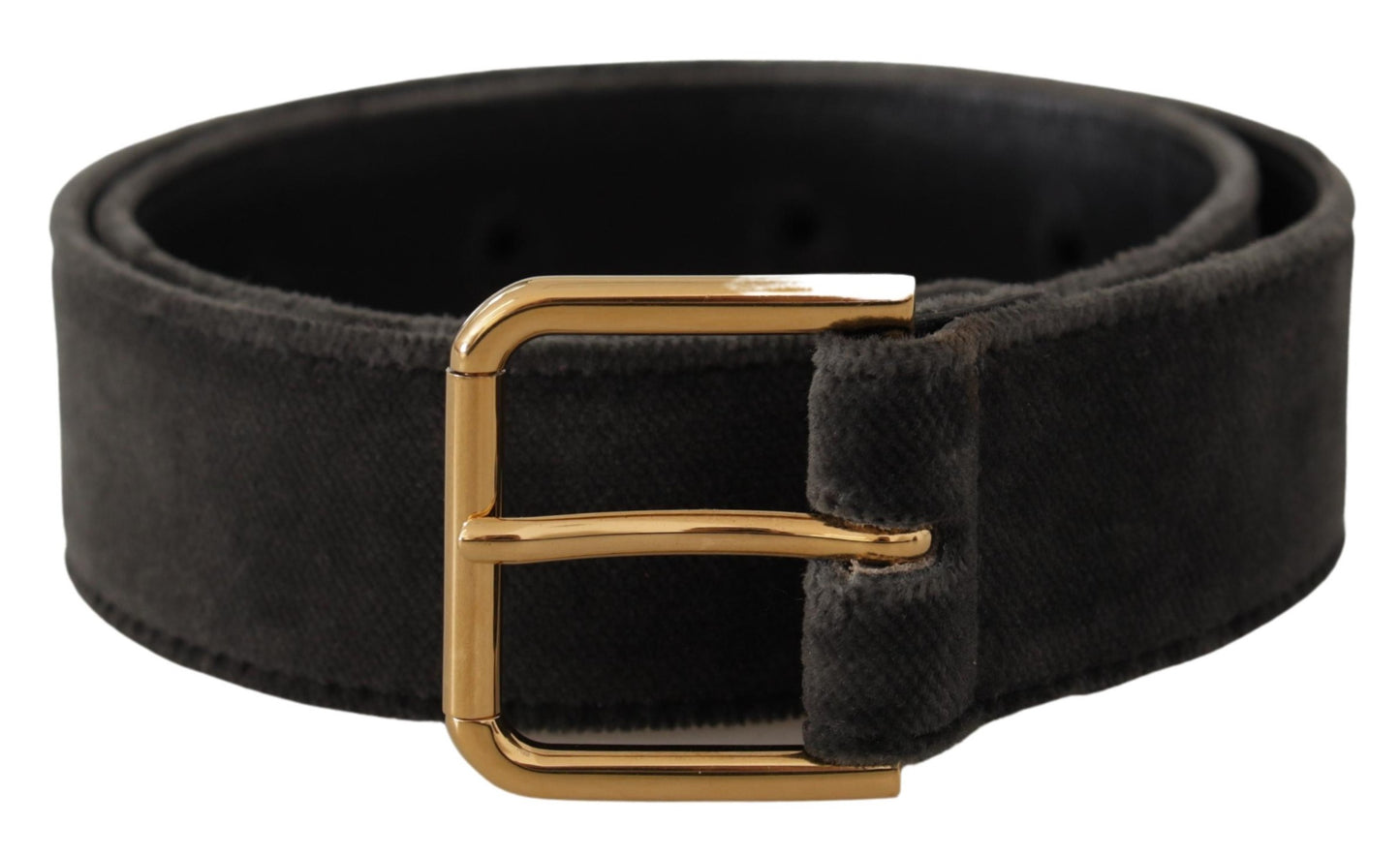 Ceinture Dolce & Gabbana en velours marron avec boucle en métal doré et logo