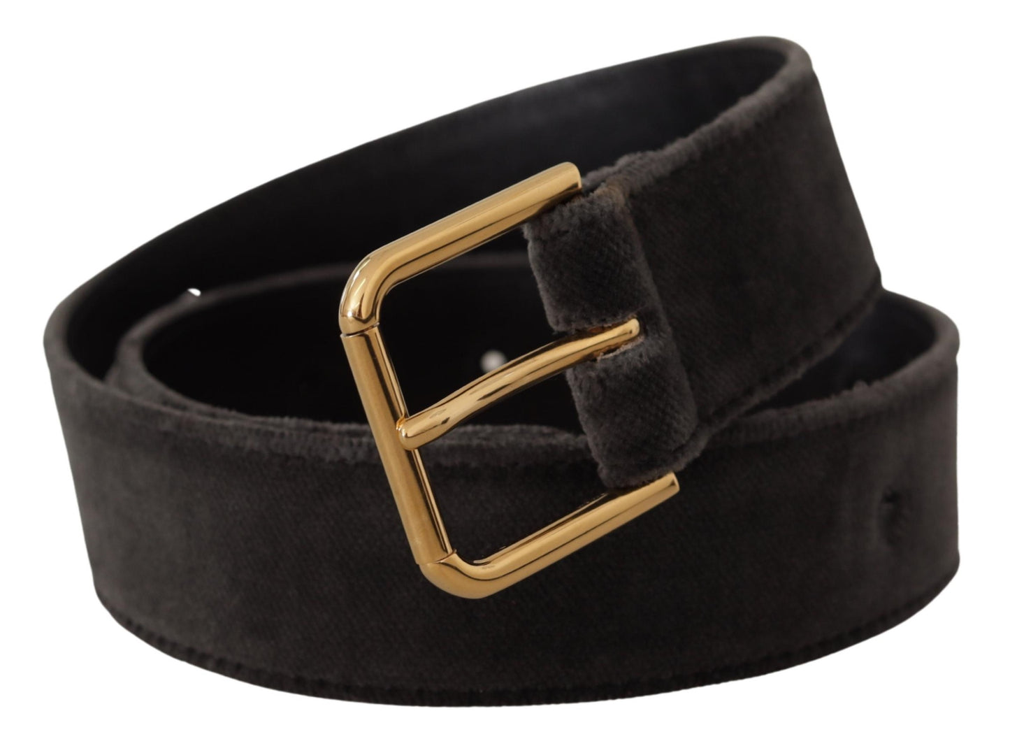 Ceinture Dolce & Gabbana en velours marron avec boucle en métal doré et logo