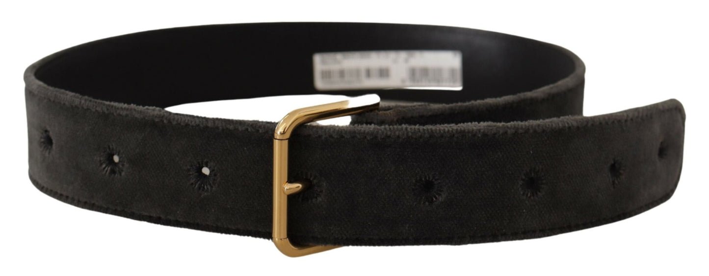 Ceinture Dolce & Gabbana en velours marron avec boucle en métal doré et logo
