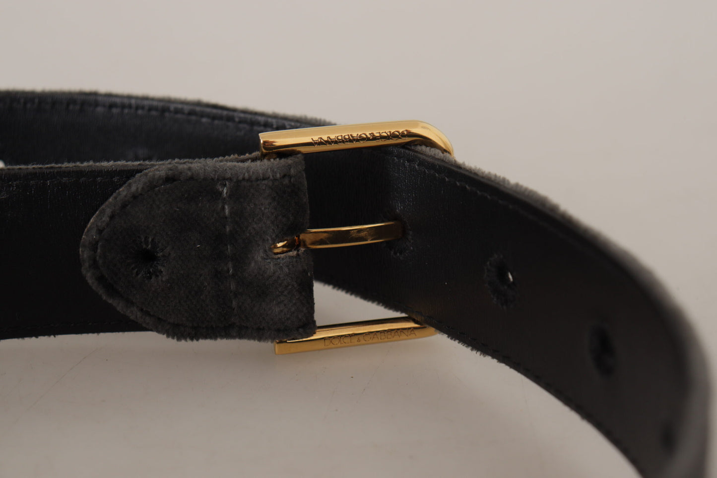 Ceinture Dolce & Gabbana en velours marron avec boucle en métal doré et logo