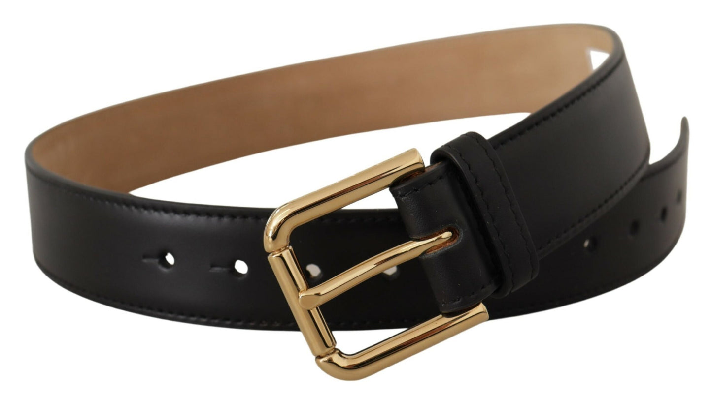 Ceinture classique en cuir noir massif Dolce & Gabbana avec boucle dorée