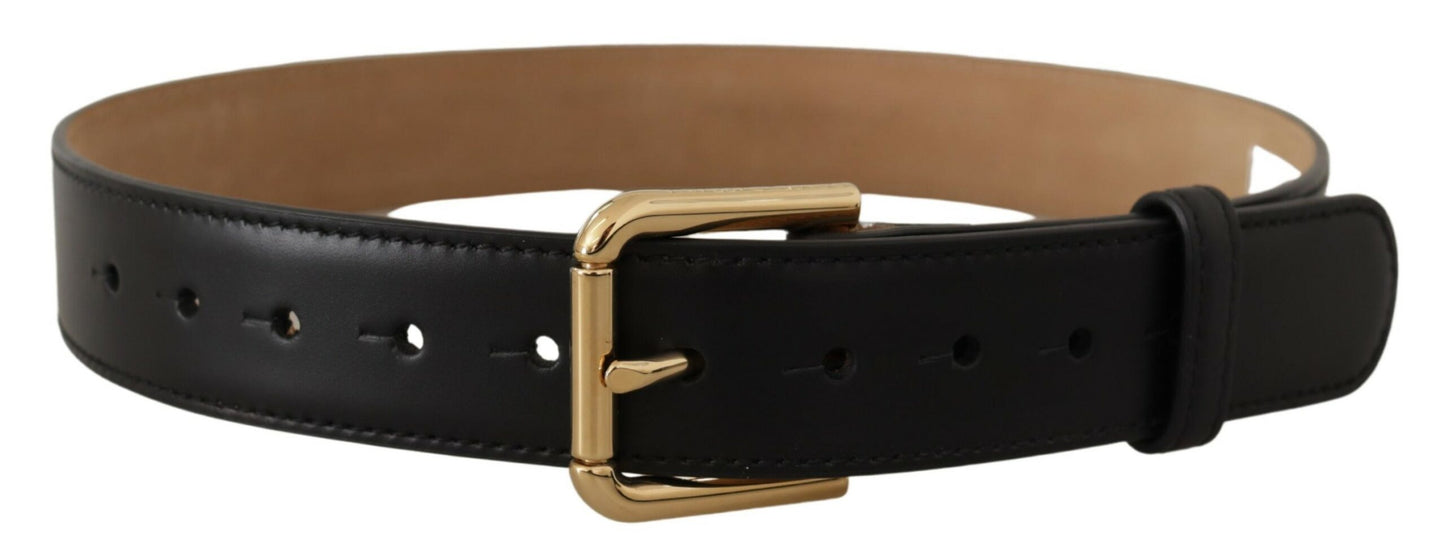 Ceinture classique en cuir noir massif Dolce & Gabbana avec boucle dorée