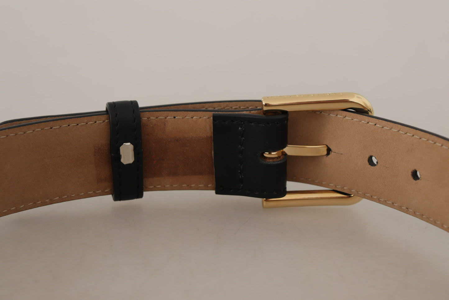 Ceinture classique en cuir noir massif Dolce & Gabbana avec boucle dorée