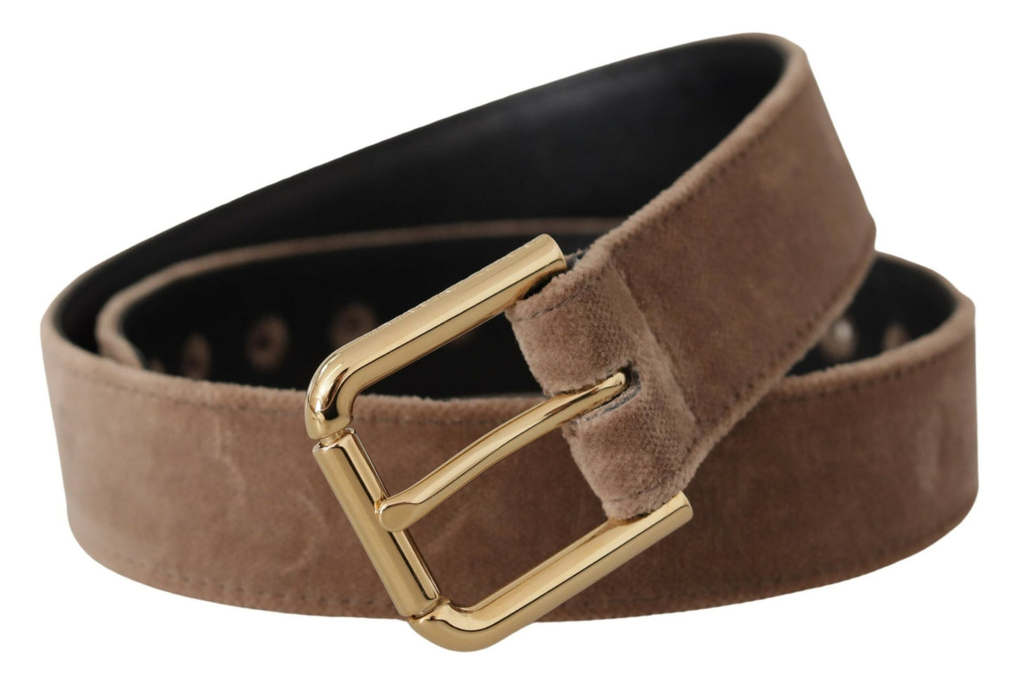 Ceinture Dolce & Gabbana en velours marron clair avec logo doré et boucle en métal