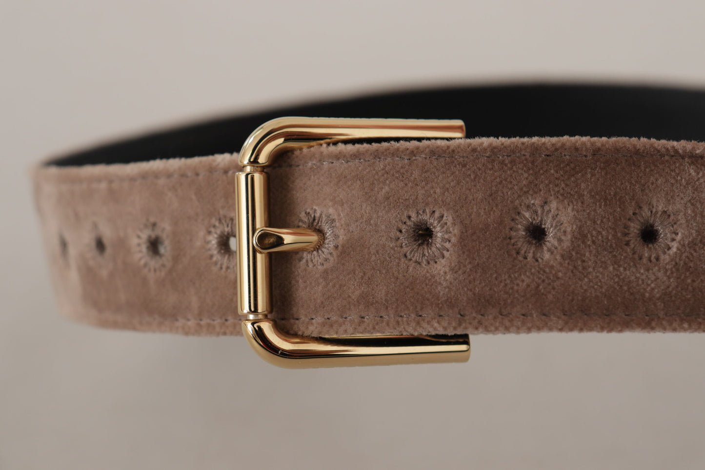 Ceinture Dolce & Gabbana en velours marron clair avec logo doré et boucle en métal