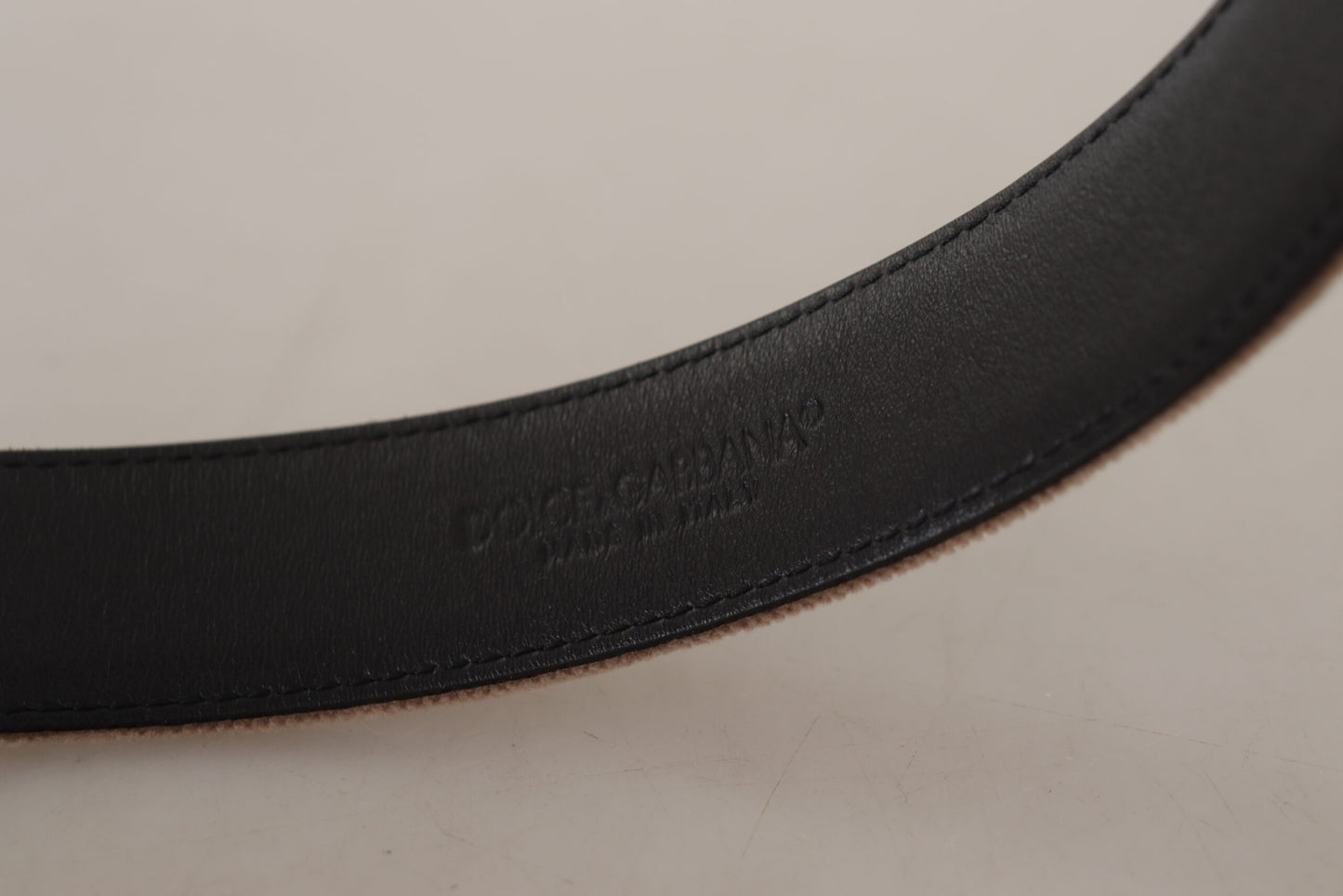 Ceinture Dolce & Gabbana en velours marron clair avec logo doré et boucle en métal