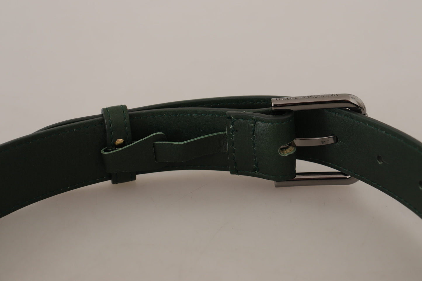 Ceinture Dolce & Gabbana en cuir vert armée avec boucle en métal et logo