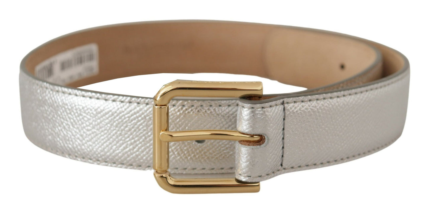 Ceinture Dolce & Gabbana en cuir argenté avec logo doré et boucle en métal