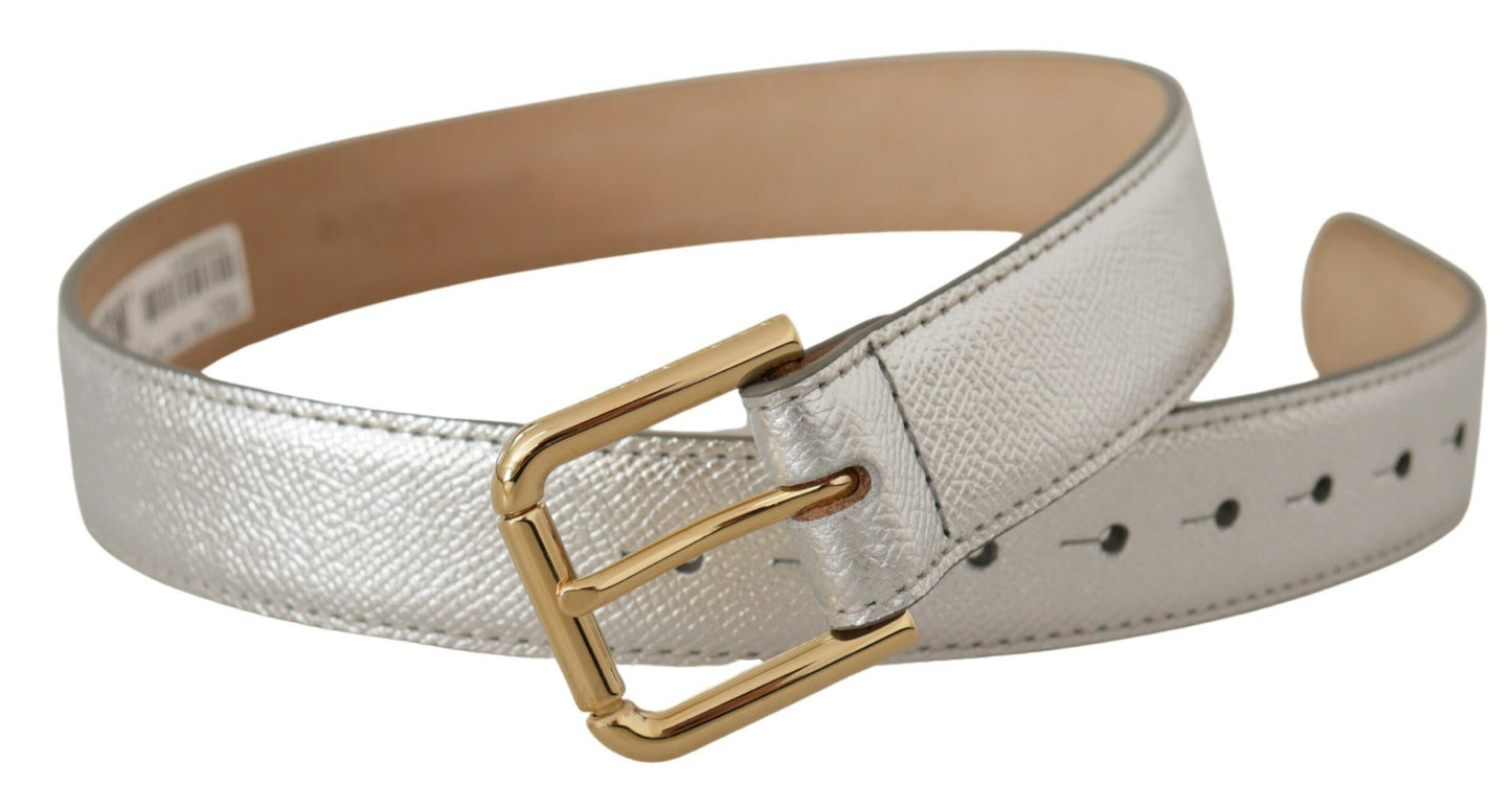 Ceinture Dolce & Gabbana en cuir argenté avec logo doré et boucle en métal