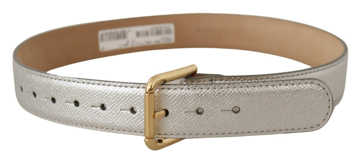 Ceinture Dolce & Gabbana en cuir argenté avec logo doré et boucle en métal